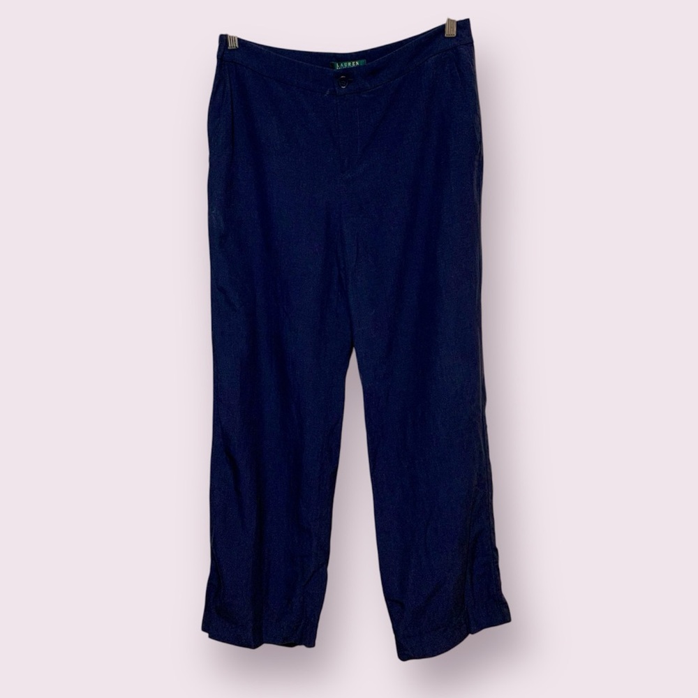 Lauren Ralph Lauren Silk & Linen Trouser Pants Dark Navy Blue Size 10